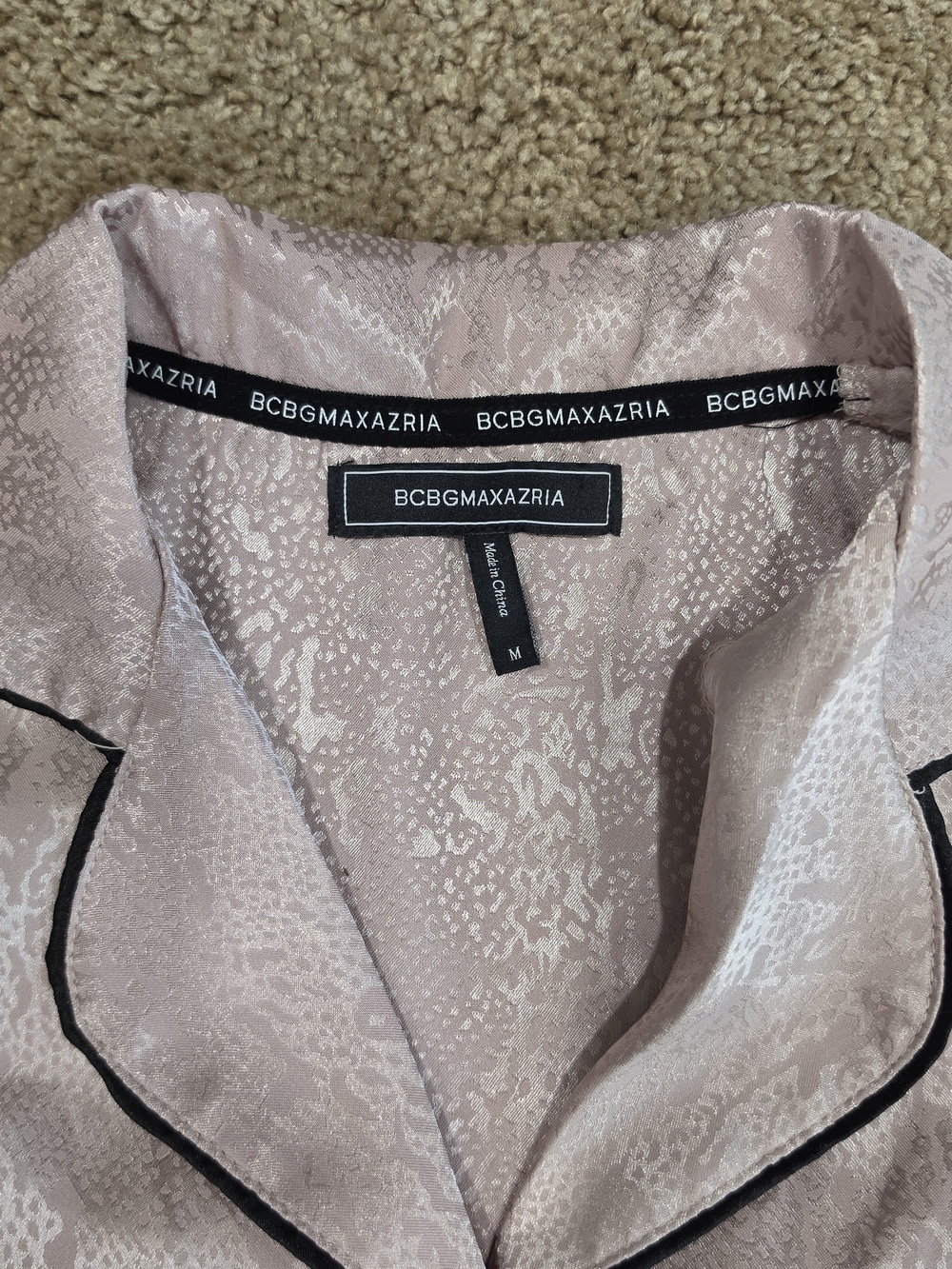 BCBGMaxAzria Pale Pink Satin Short Pajama Set with Black Piping - Picture 2 of 2